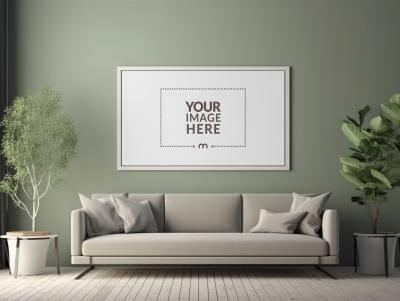 Horizontal Wall Frame Mockup in Living Room Display