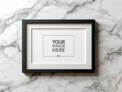 Minimalist Frame Mockup on Marble Wall for Photo Display