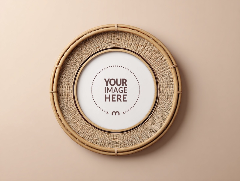 Round Rattan Frame Mockup for Rustic Boho Home Styling preview image