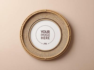 Round Rattan Frame Mockup for Rustic Boho Home Styling