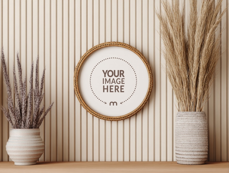 Round Rattan Frame Mockup for Seaside Summer Interiors preview image