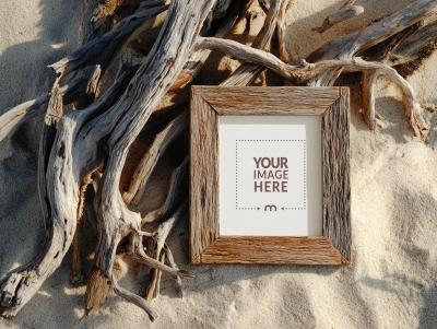 Rustic Driftwood Frame Mockup for Country Style Decor