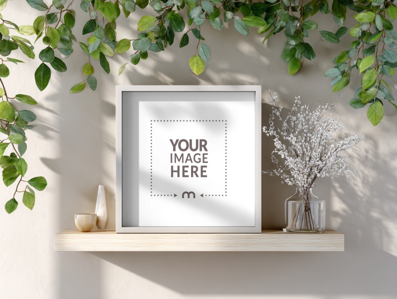 White Square Frame Mockup on Shelf for Self Portraits preview image