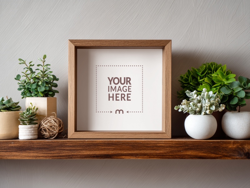Square Wooden Frame Mockup for Office Tabletop Decor preview image