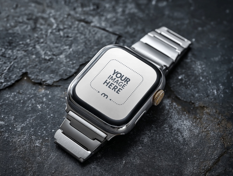 Smartwatch Mockup with Steel Band for Health Tracking preview image