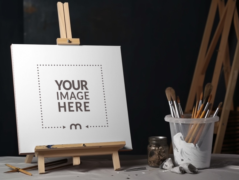 Square Canvas Frame Mockup in Art Studio preview image