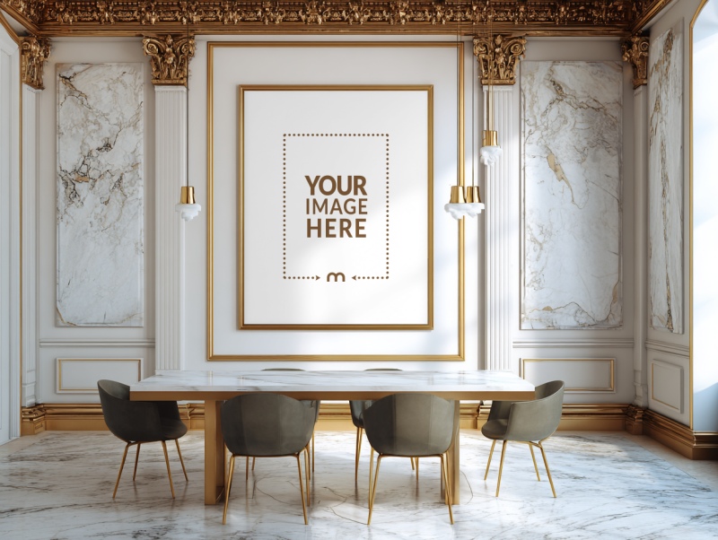 Thin Gold Frame Mockup for Classical Dining Room Design preview image