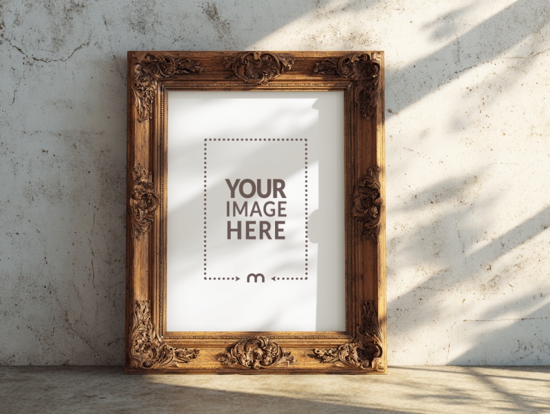 Ornate Vintage Wooden Frame Mockup for Classic Portraits preview image