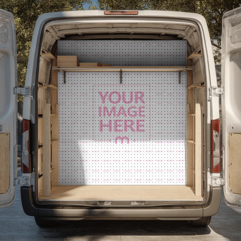 Rectangular Pegboard Mockup inside Working Van preview image