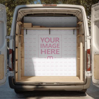 Rectangular Pegboard Mockup inside Working Van