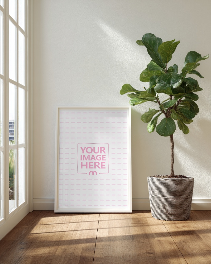 Leaning Frame Mockup on Hardwood Floor for Home Decors preview image
