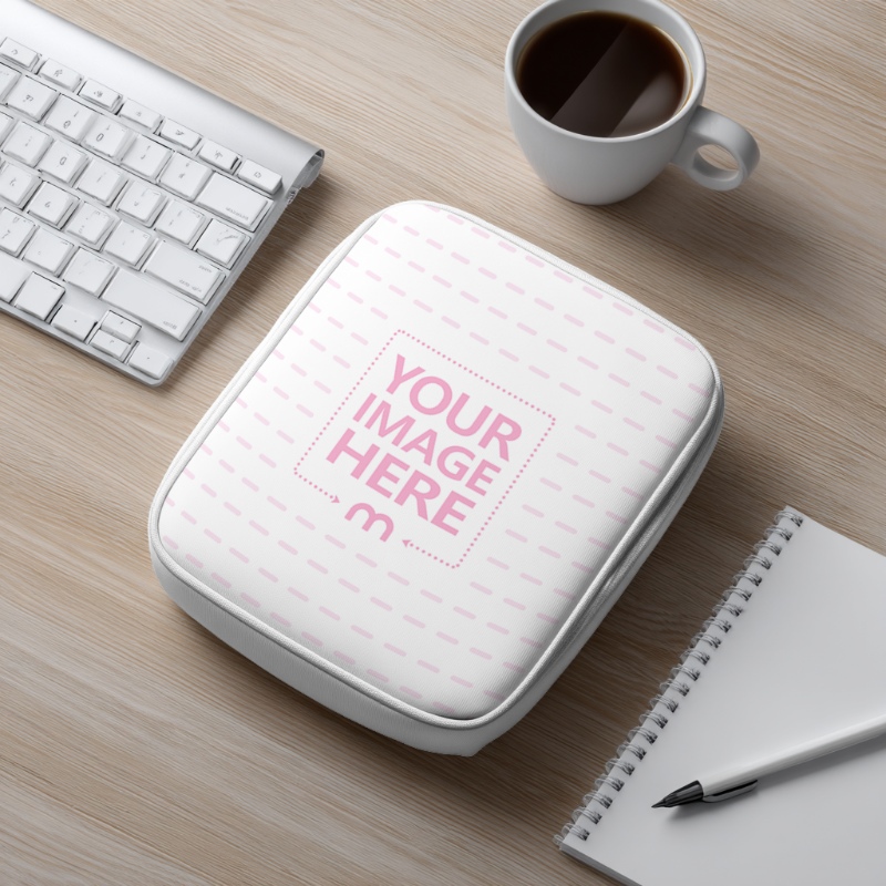 Pouch Mockup Top View on a Wooden Table preview image