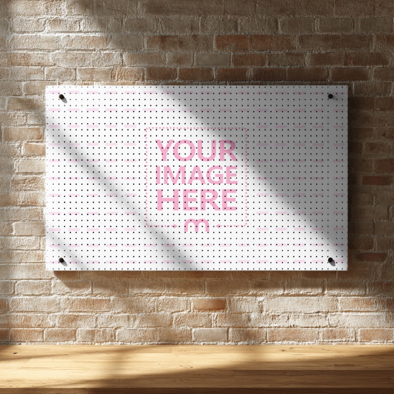 Rectangular Pegboard Mockup on Brick Wall for Workshop preview image