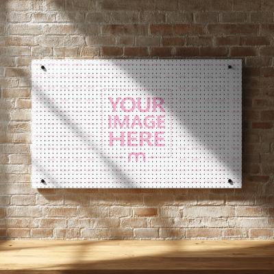 Rectangular Pegboard Mockup on Brick Wall for Workshop