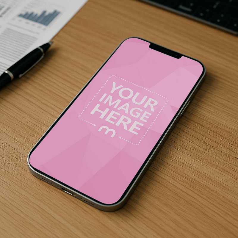 iPhone Mockup Top View on Desk for App Presentation preview image