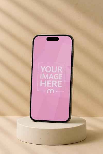 iPhone Mockup on Wooden Platform for Product Display