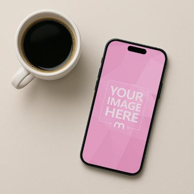 iPhone Mockup Top View with Coffee Cup for Work Scenes