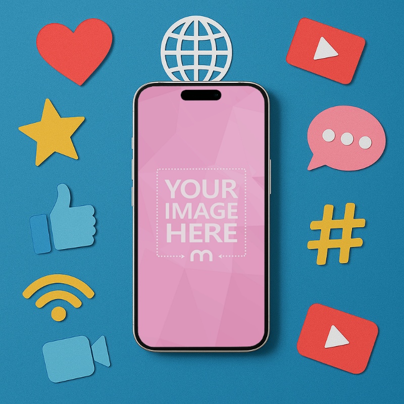 iPhone Mockup with Social Media Themed Background for Marketing preview image