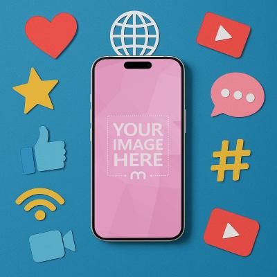 iPhone Mockup with Social Media Themed Background for Marketing