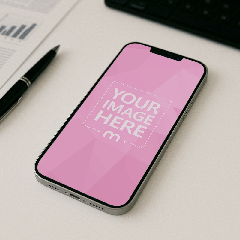 iPhone Mockup on White Table for Clean Product Display preview image