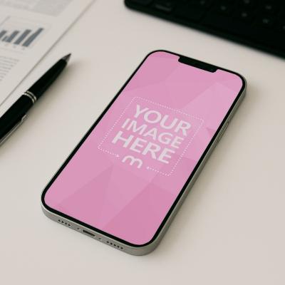 iPhone Mockup on White Table for Clean Product Display