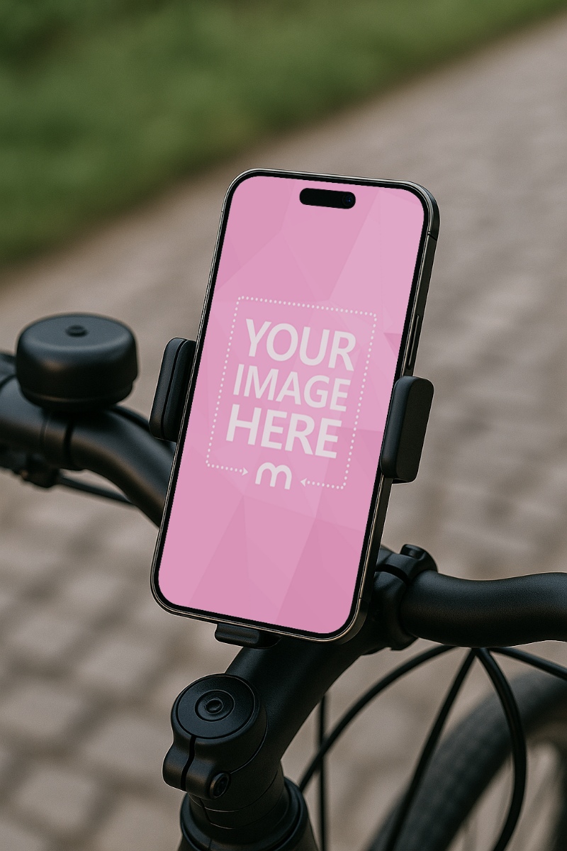 iPhone Mockup in Bicycle Holder for Fitness Apps preview image