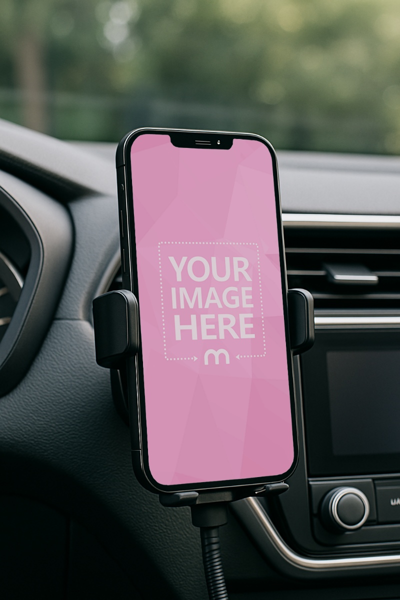 iPhone Mockup in Car Holder for Navigation Branding preview image