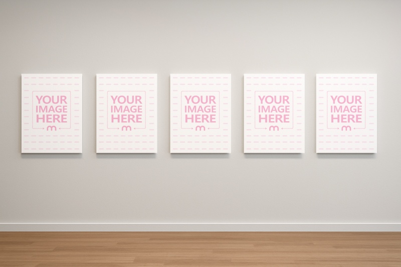 Five-Panel Canvas Wall Art Mockup in Modern Art Gallary preview image