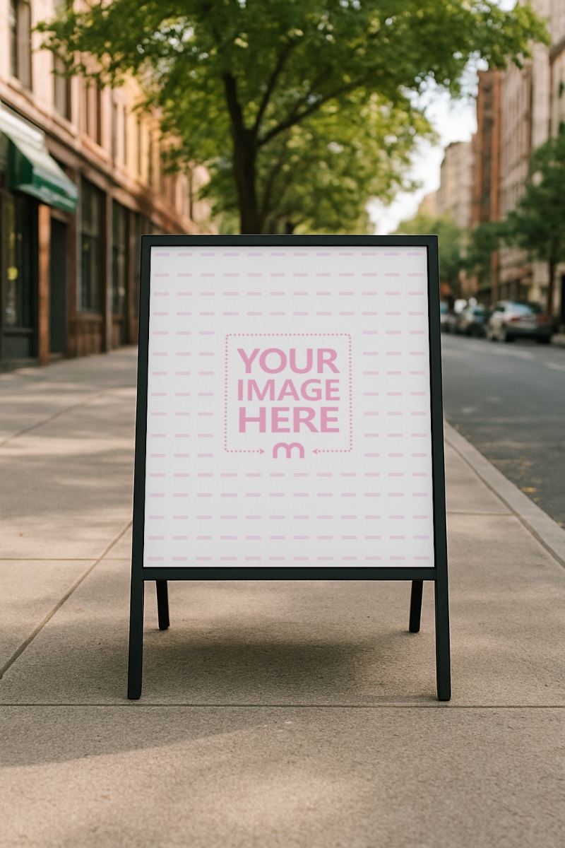 Iron Stand Mockup Outdoor Scene with Greenery for Poster Display preview image
