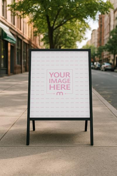Iron Stand Mockup Outdoor Scene with Greenery for Poster Display