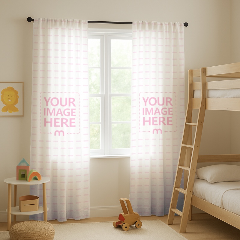 Bedroom Curtains Mockup with Kids’ Toy Bed and Cozy Styling preview image