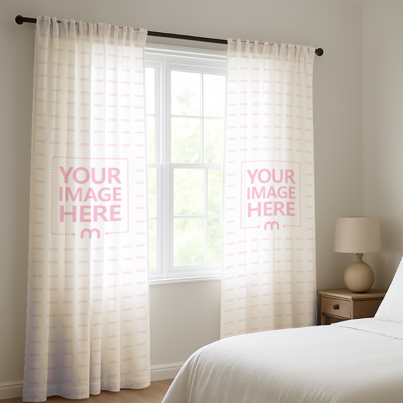 Bedroom Curtains Mockup with Table Lamp and Interior Decor preview image