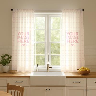 Kitchen Curtains Mockup with Cabinets and Countertop Scene
