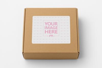 Mail Sticker Mockup on Cardboard Box Isolated on White Background