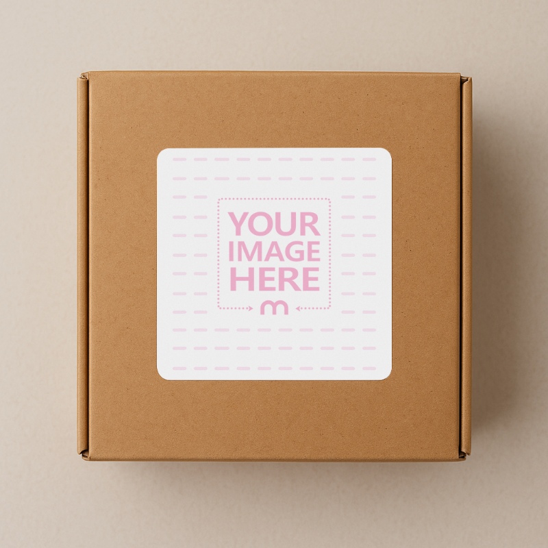 Mail Sticker Mockup on Cardboard Box with Simple Background preview image