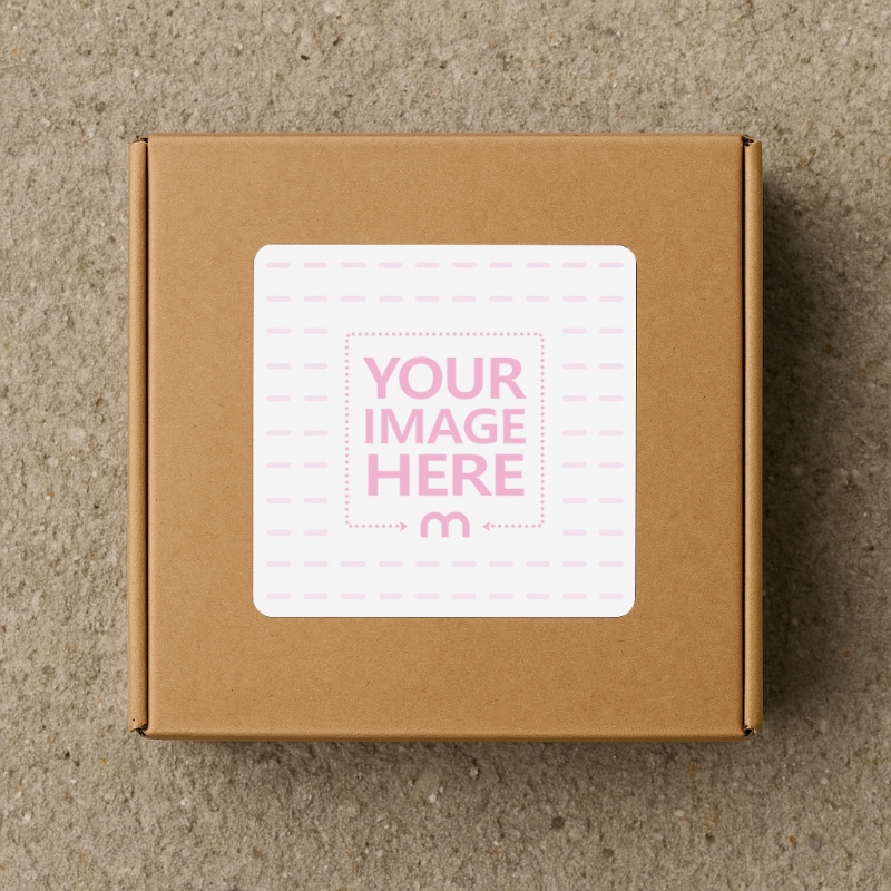 Mail Sticker Mockup on Cardboard Box Over Textured Surface preview image