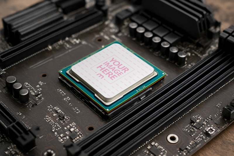 CPU Chip Mockup on Motherboard with Central Placement preview image