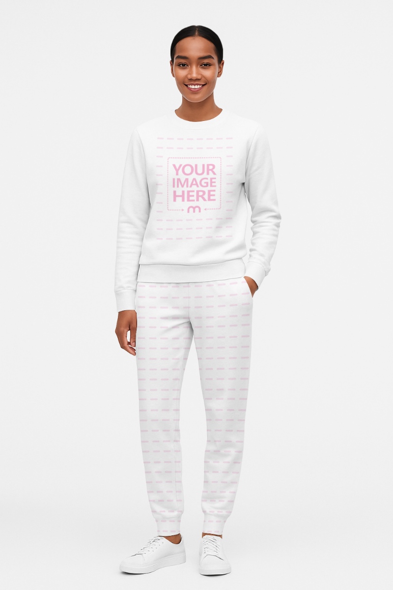 Shirt and Pants Mockup on Black Female Model Isolated Background preview image