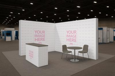 L-Shaped 3D Trade Show Exhibition Display Mockup