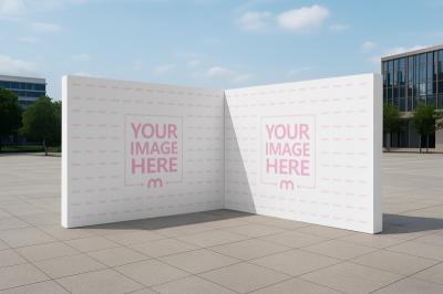 L-Shaped 3D Outdoor Trade Show Exhibition Display Mockup