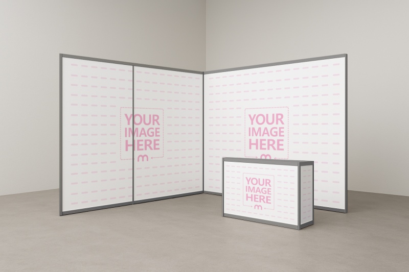 L-Shaped 3D Trade Show Exhibition Display Studio Mockup preview image