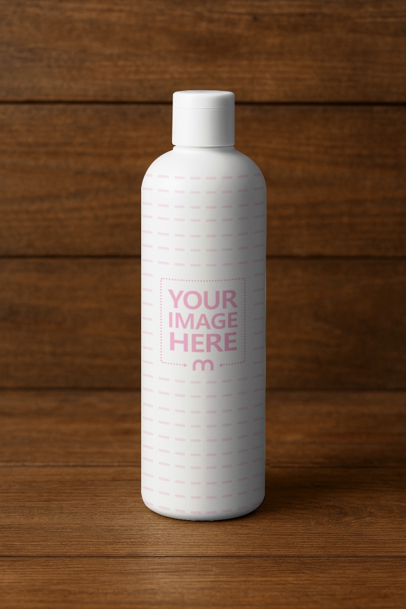 Slim Bottle on Wooden Background Mockup Generator preview image