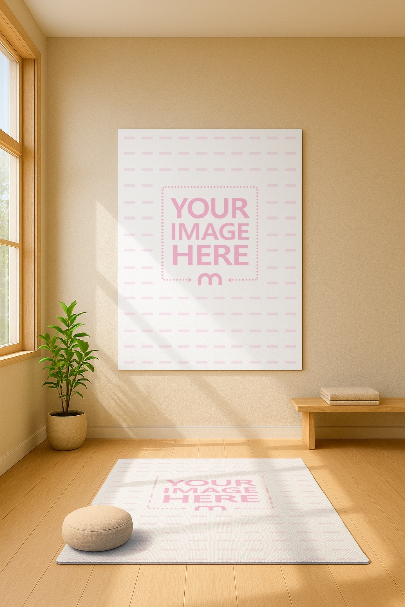 Customizable Yoga Mat & Canvas on Wall Mockup preview image