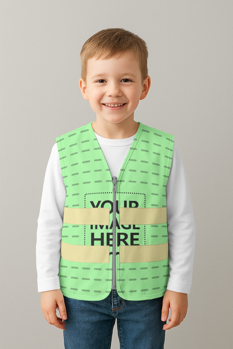 Kid Vest Mockup Worn by Smiling Boy Model in Studio preview image