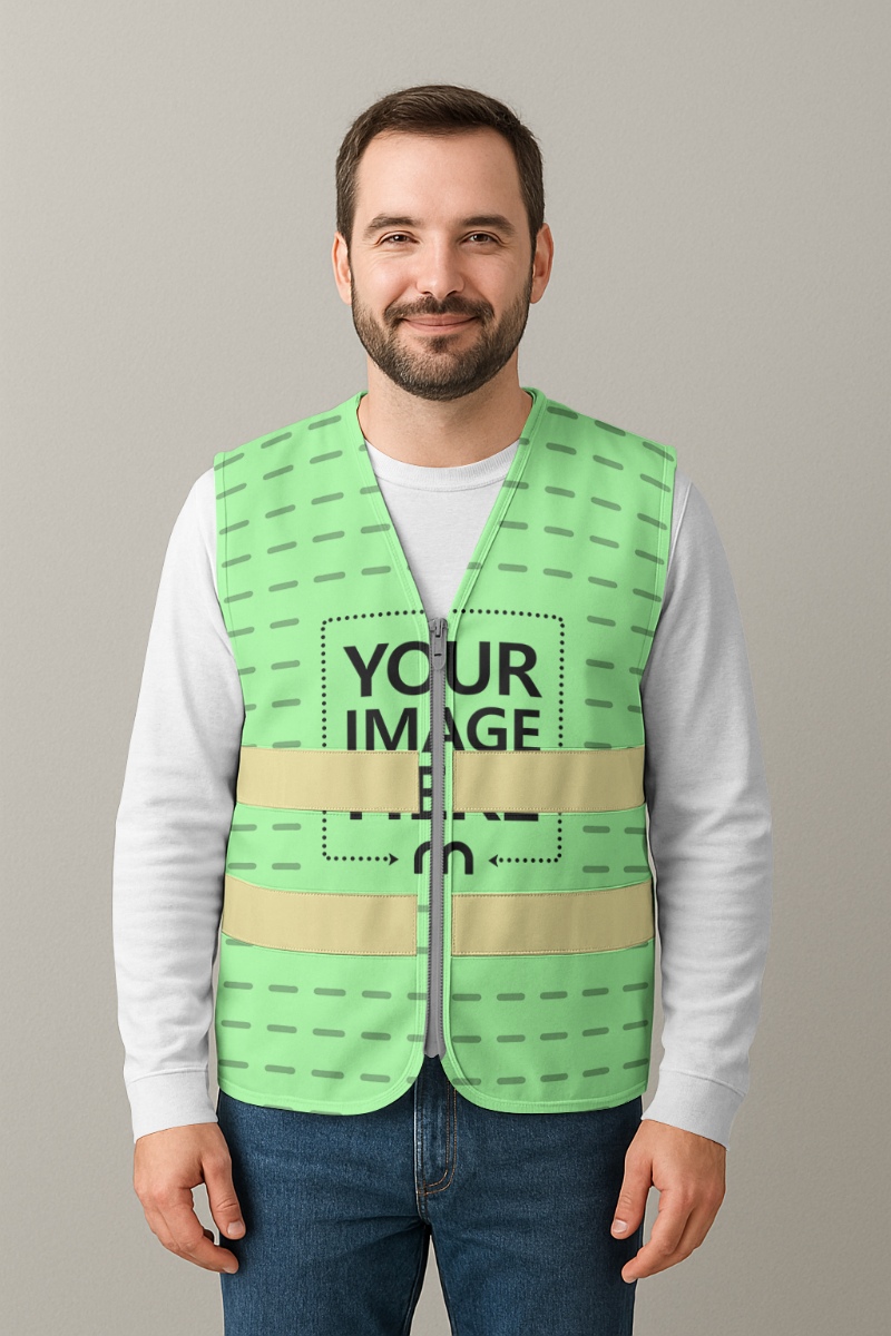 Men’s Vest Mockup Worn by Bearded Male Model in Studio preview image
