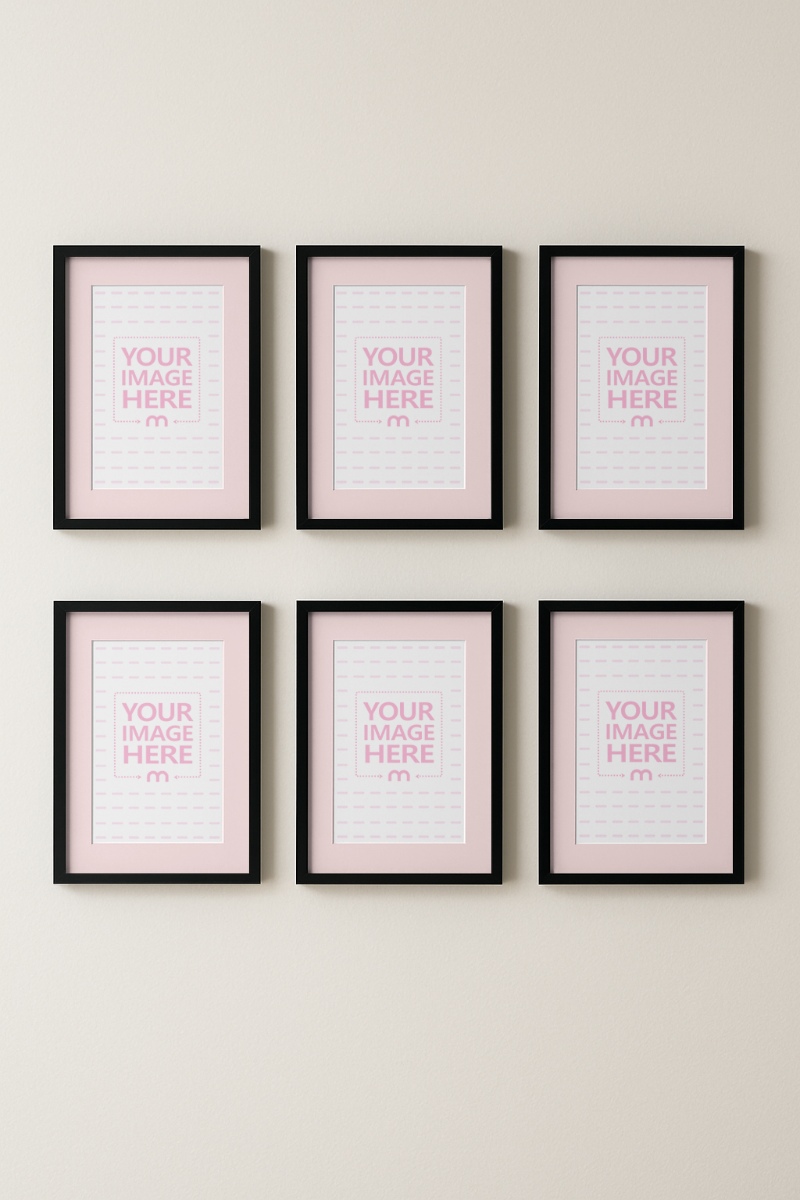 Six Canvas Wall Art Mockup on Clean White Wall preview image
