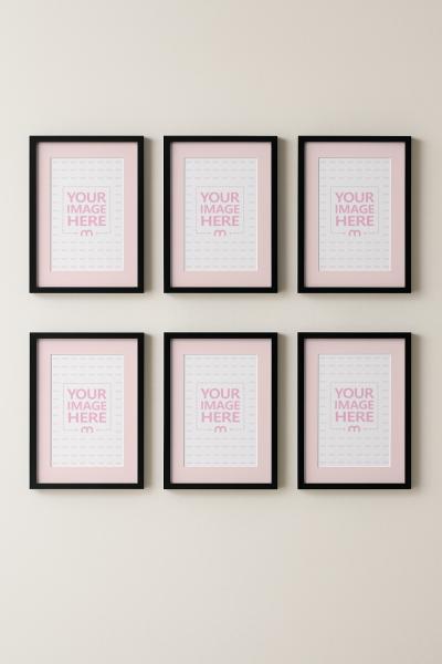 Six Canvas Wall Art Mockup on Clean White Wall