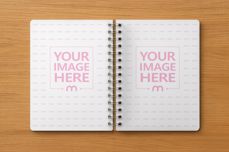 Open Notebook Mockup on Wooden Textured Background preview image