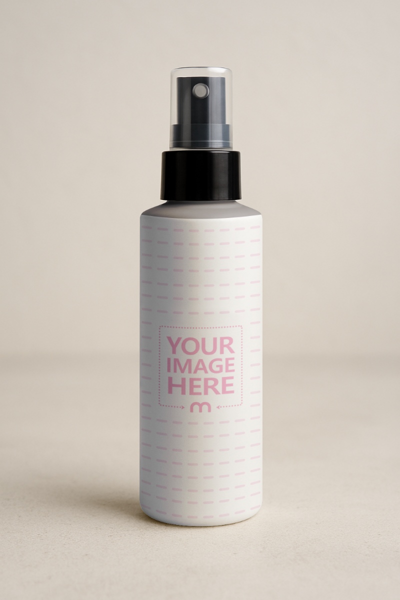 Spray Bottle Mockup with Black Cap Isolated on Studio Background preview image