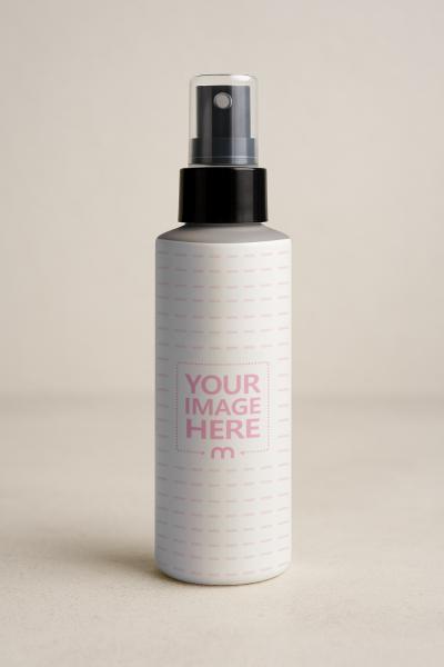 Spray Bottle Mockup with Black Cap Isolated on Studio Background